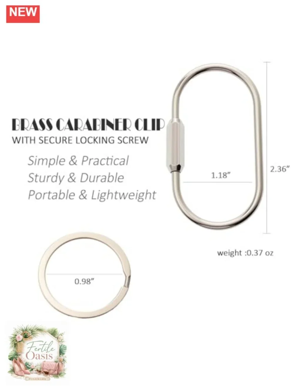 Solid Brass Screw Lock Keychain Carabiner Bag Charm Holder Set of 3